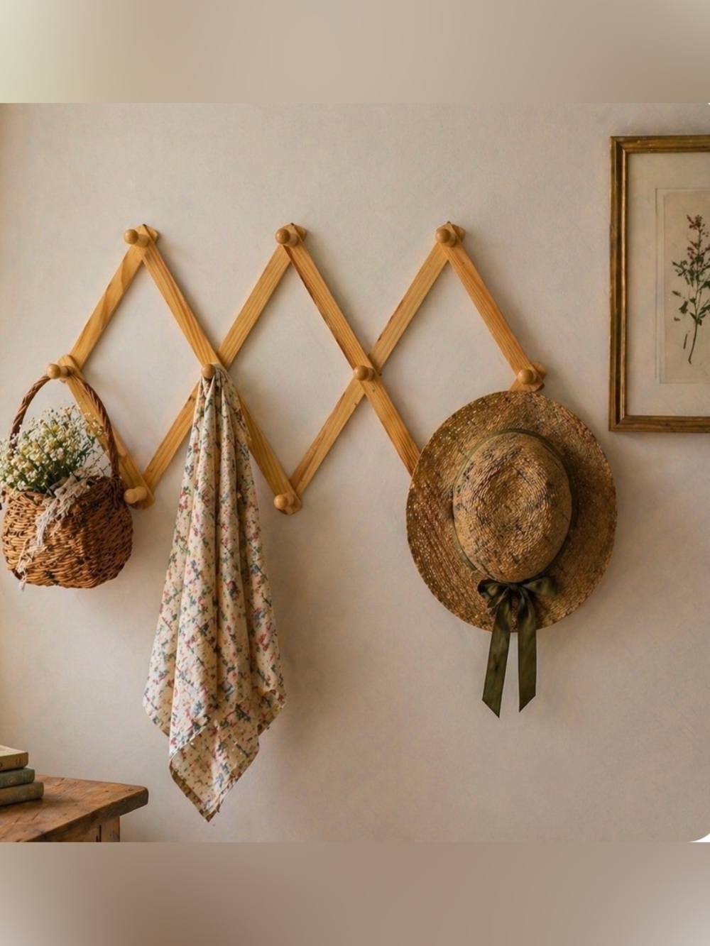 Vintage Wood Accordian Peg Rail Rack Hook Cottagecore Cottage Heritage